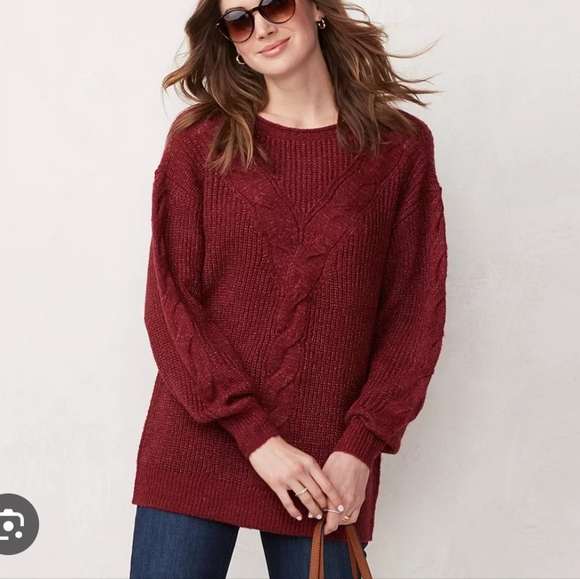 LC Lauren Conrad Sweaters - Women's Cable Knit Burgundy Sweater